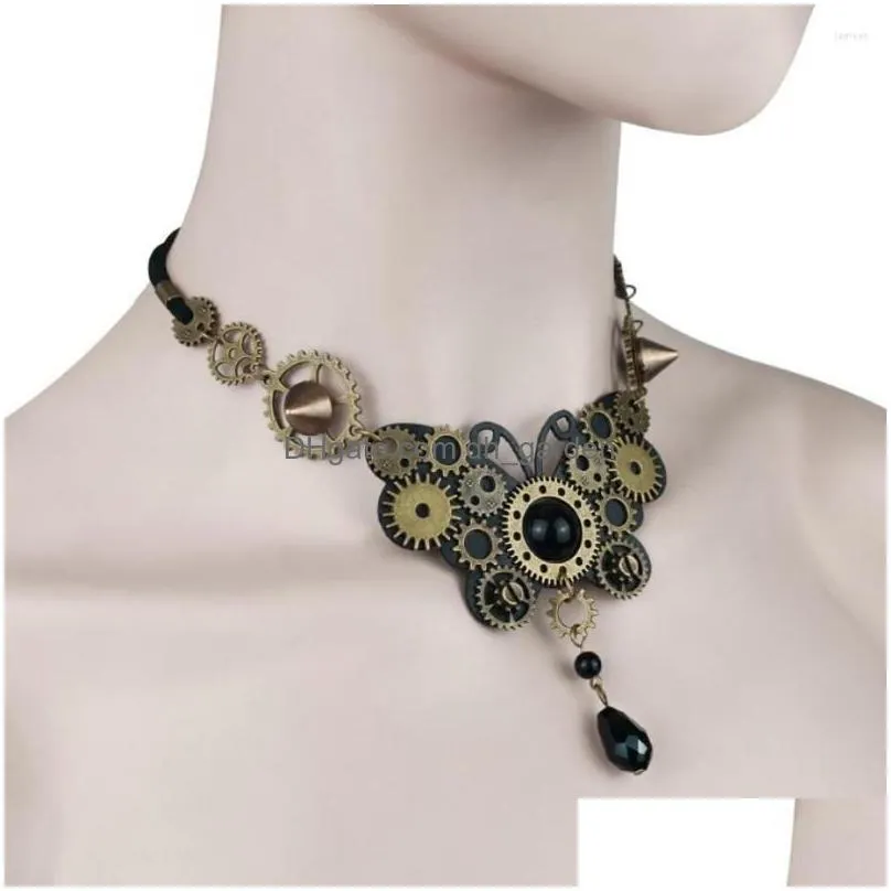 choker vintage punk style small bronze gears covered butterfly steampunk necklace