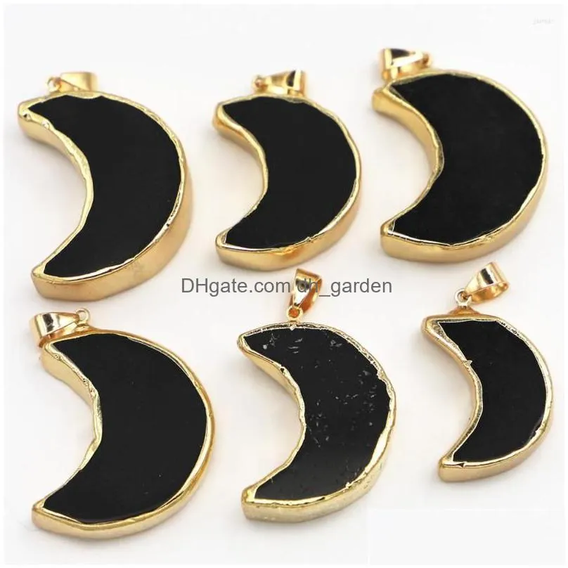 pendant necklaces brand natural original beautiful black moon crescent tourmaline diy jewelry making necklace 4pcs