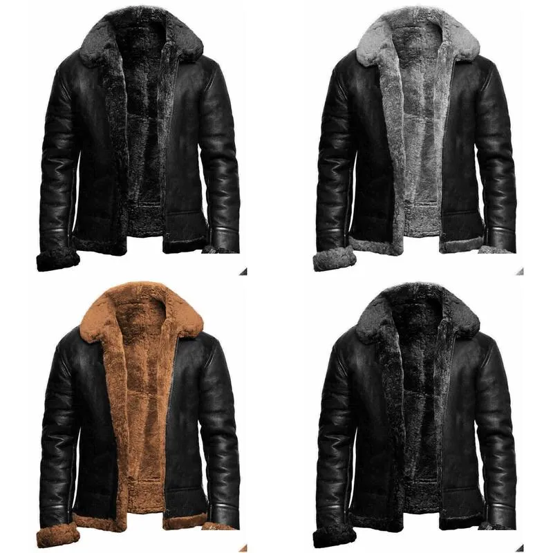 mens jackets leather jacket coat winter faux fur warm thick coats solid black zipper motorcycle mens fashion clothing trends