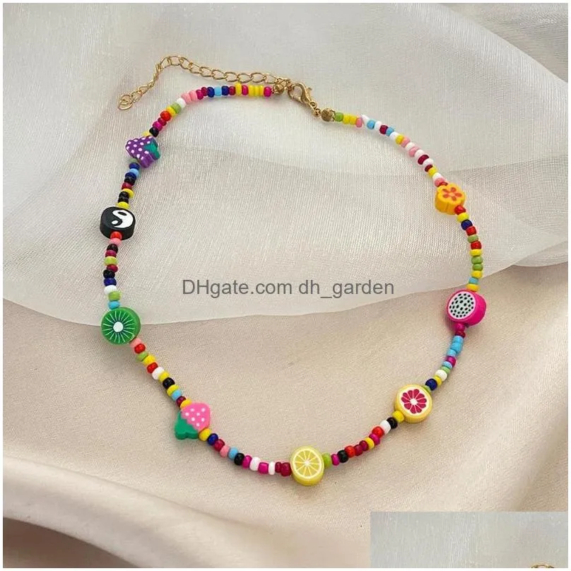 choker bohemian colorful bead soft clay fruit necklaces for women boho creative yin yang rice hawaii necklace 2023 tready