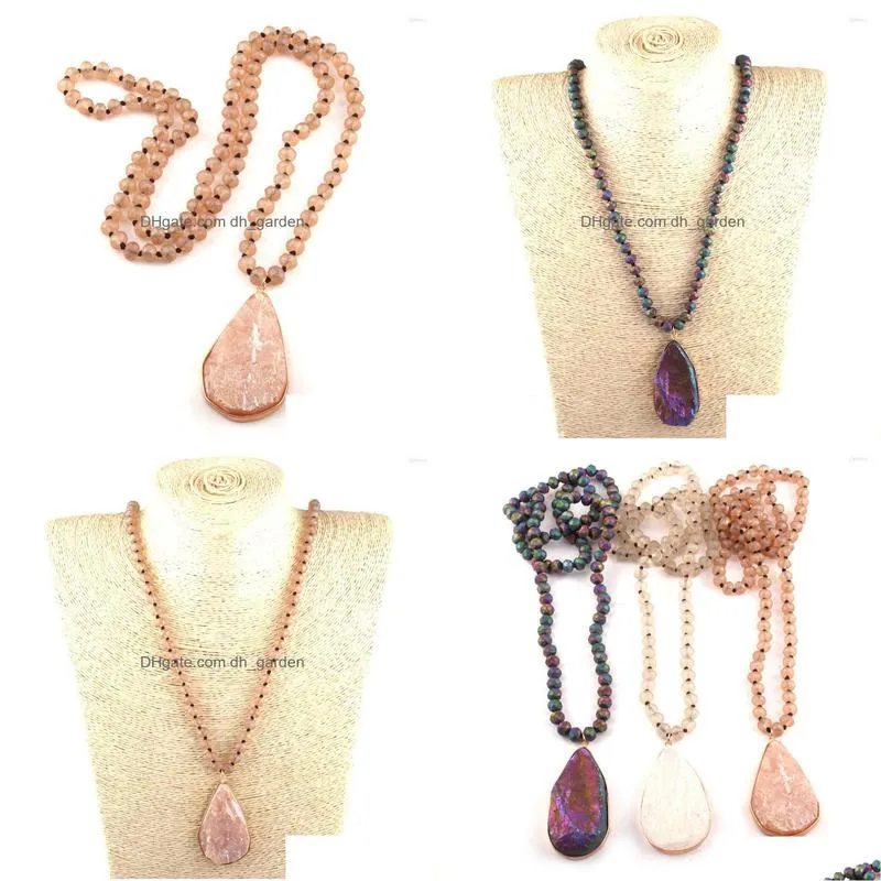 pendant necklaces fashion macrystal glass beads knotted natural stone for women ethnic necklace