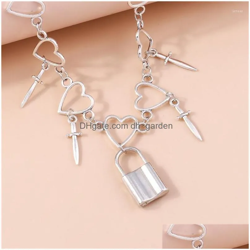 choker kpop vintage harajuku metal heart neck chains grunge sword pendant necklaces for women girl jewelry in necklace