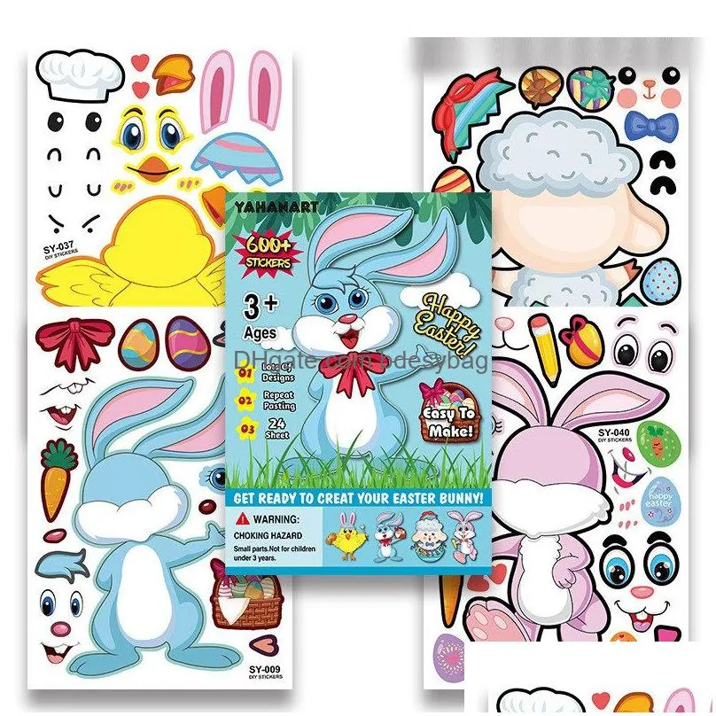 easter rabbit sticker baby cartoon diy bunny stickers happy easter egg bunny 25pcs/lot kids easter sticker gift