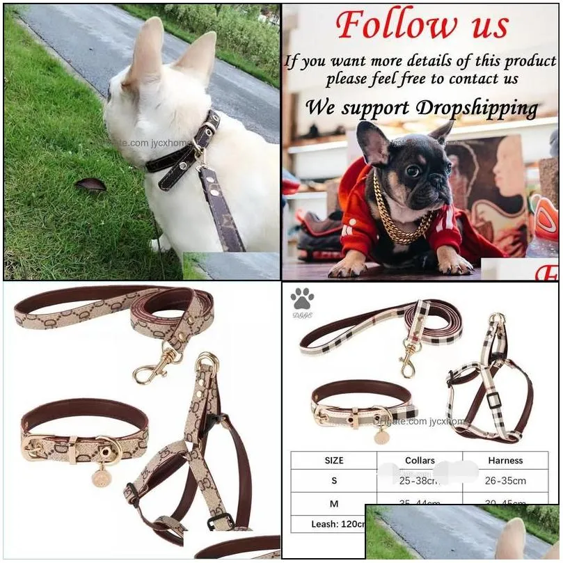 dog collars leashes step in dog harness designer dogs collar leashes set classic plaid leather pet leash for small medium cat chih