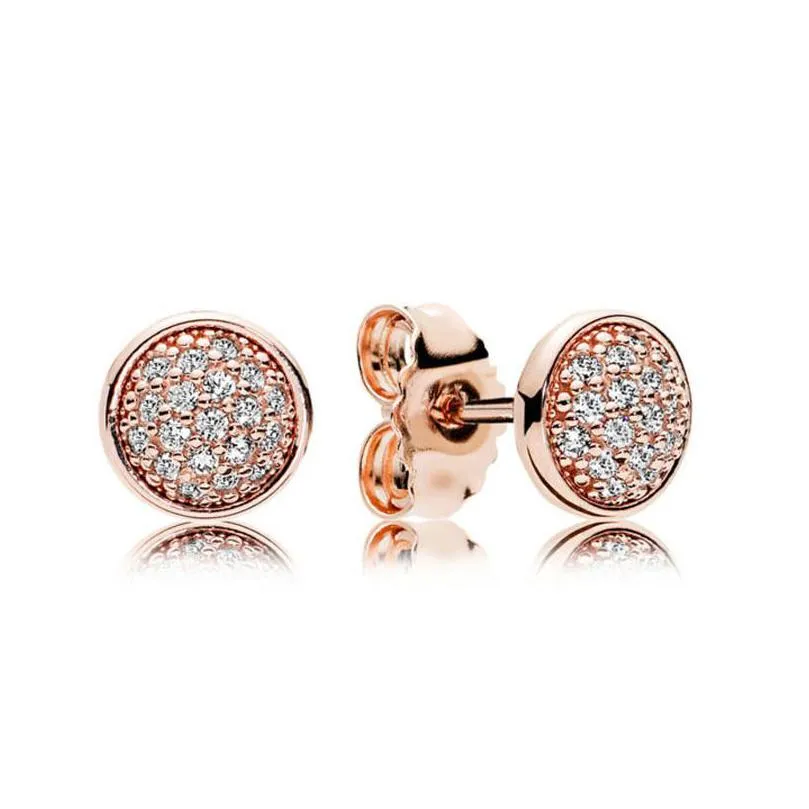 sparkling pave disc stud earrings for pandora real sterling silver hip hop designer earring set jewelry for women men girlfriend gift earring with original