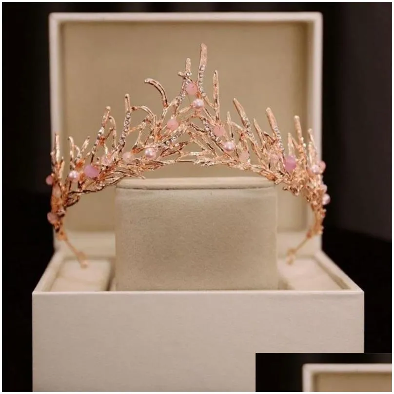 pink pearl performance crown cute crystal zircon hair band crown noble bride wedding headwear crown crown parent child crown