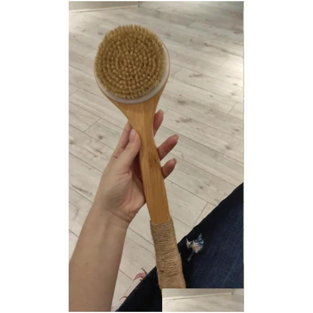  dry skin body brush bath exfoliating brush natural bristles back scrubber with long wooden handle for shower remove dead