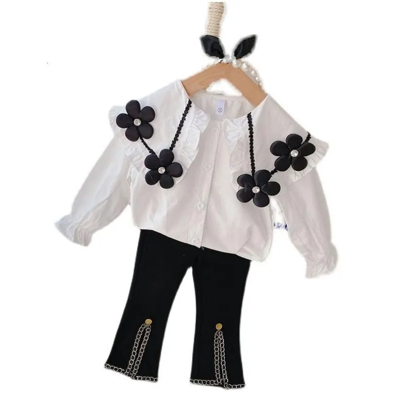 clothing sets girls autumn spring long sleeve floral shirt top flared pants kids boutique clothes 2pcs 3 4 5 6 7y 230523