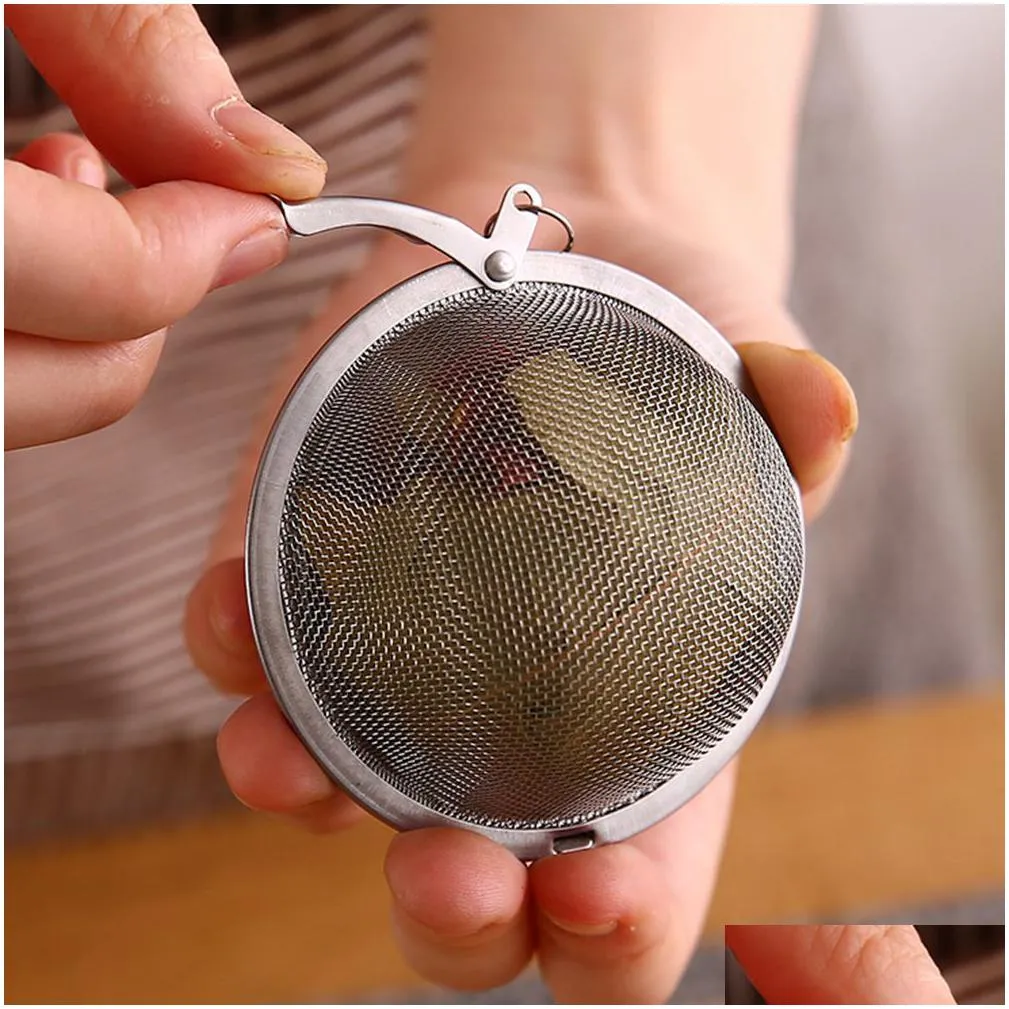 100pcs tea infusers tools 5cm stainless steel seasoning jar pot strainers sphere locking spice teaball strainer mesh infusercoffee filter on