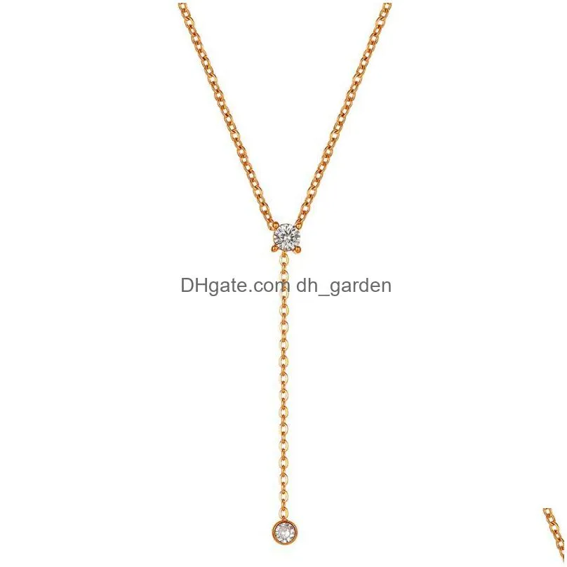pendant necklaces canner 316l stainless steel yshaped chain round zircon tassel necklace exquisite wedding engagement jewelry for