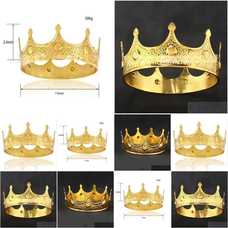 ts0314a european and american mens kings crown golden princes crown retro palace performance beauty pageant decoration queens birthday wear 