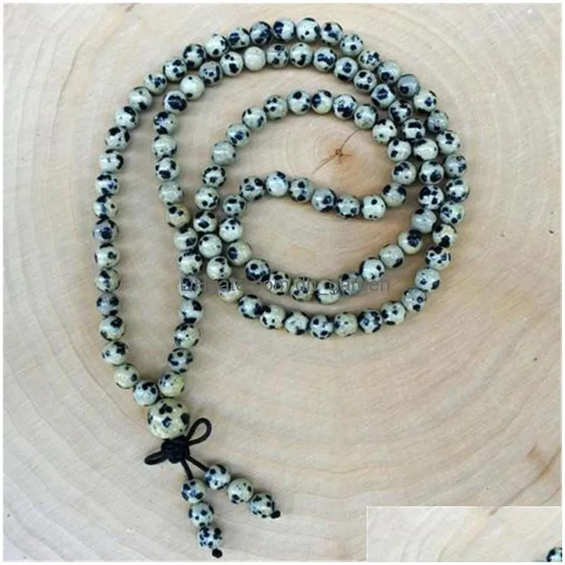 chains 6mm spotted stone 108 beads handmade tassel necklace bracelet tibetan buddhism prayer religious