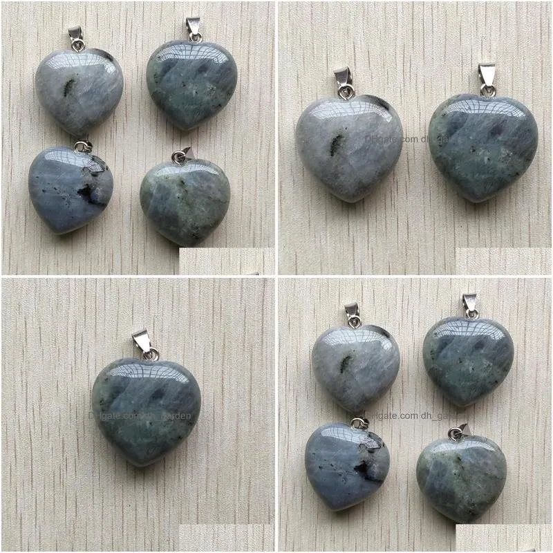 pendant necklaces natural spectrolite wholesale 4pcs/lot fashion good quality love heart shape pendants for jewelry making 30mm