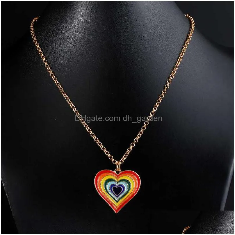 pendant necklaces drip alloy rainbow heart necklace accessories fashion metal jewelry high quality do not fade easily