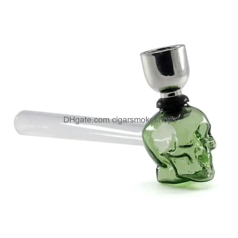 smoke selling pyrex oil burner pipe colorful clear skull smoking hand pipes thick curved glass water bong