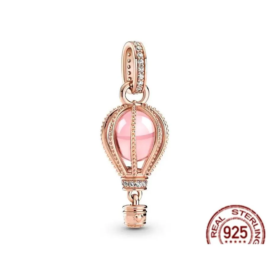 925 sterling silver pandora charm and glittering heart bead pink air balloon jewelry is suitable for primitive classic bracelet diy fashion