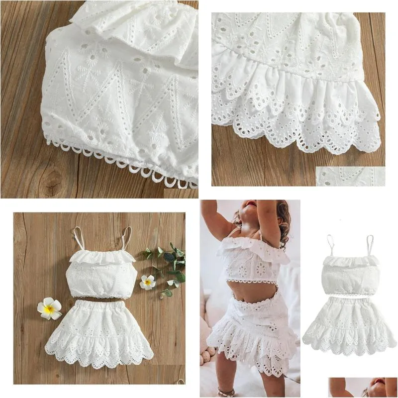 clothing sets focusnorm 2pcs summer lovely kids girls 1 6y clothes lace flowers hollow ruffles sleeveless vest tops a line skirts