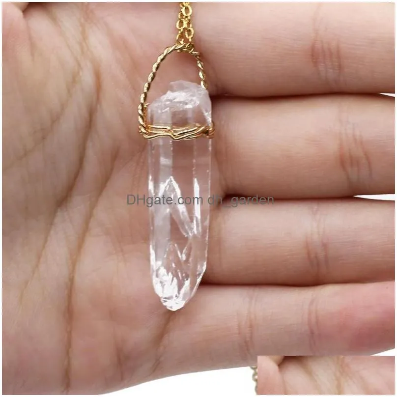pendant necklaces for women jewelry crafts natural clear quartz stone necklace golden link 55 5cm rope chains crystals charms
