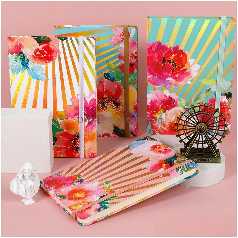 a5 notebook agenda planner organizer journals diaries book floral printed hardcover notepad with elastic closure banded