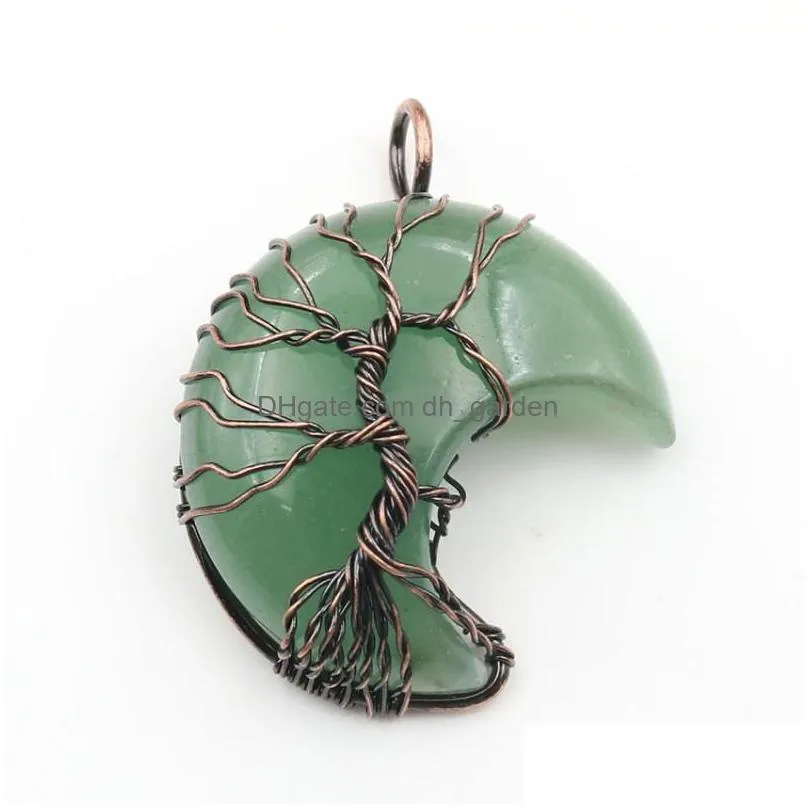 pendant necklaces xsm crescent moon shaped pendants natural crystal stone wire winding tree of life amulet lucky charms jewelry