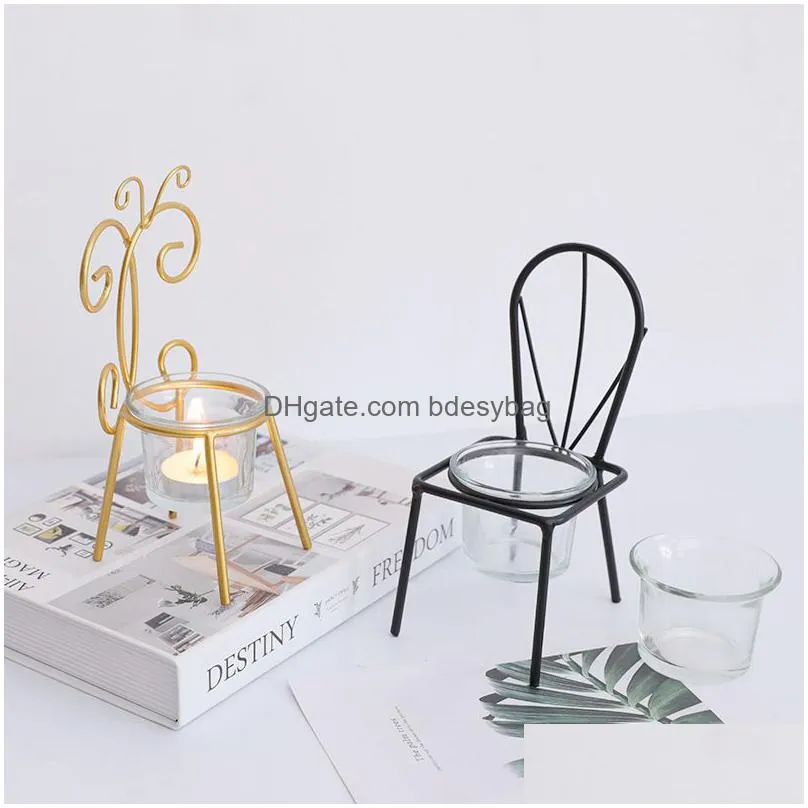 iron chair shaped candle holder ins wedding romantic table candle stand props tealight black gold candle stand home decoration