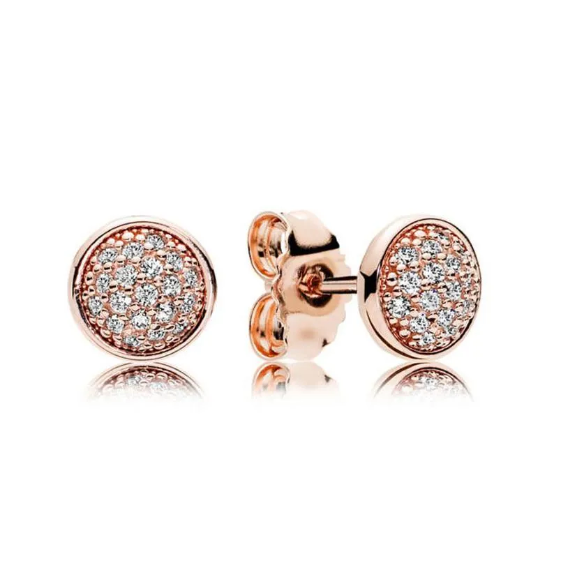 sparkling pave disc stud earrings for pandora real sterling silver hip hop designer earring set jewelry for women men girlfriend gift earring with original
