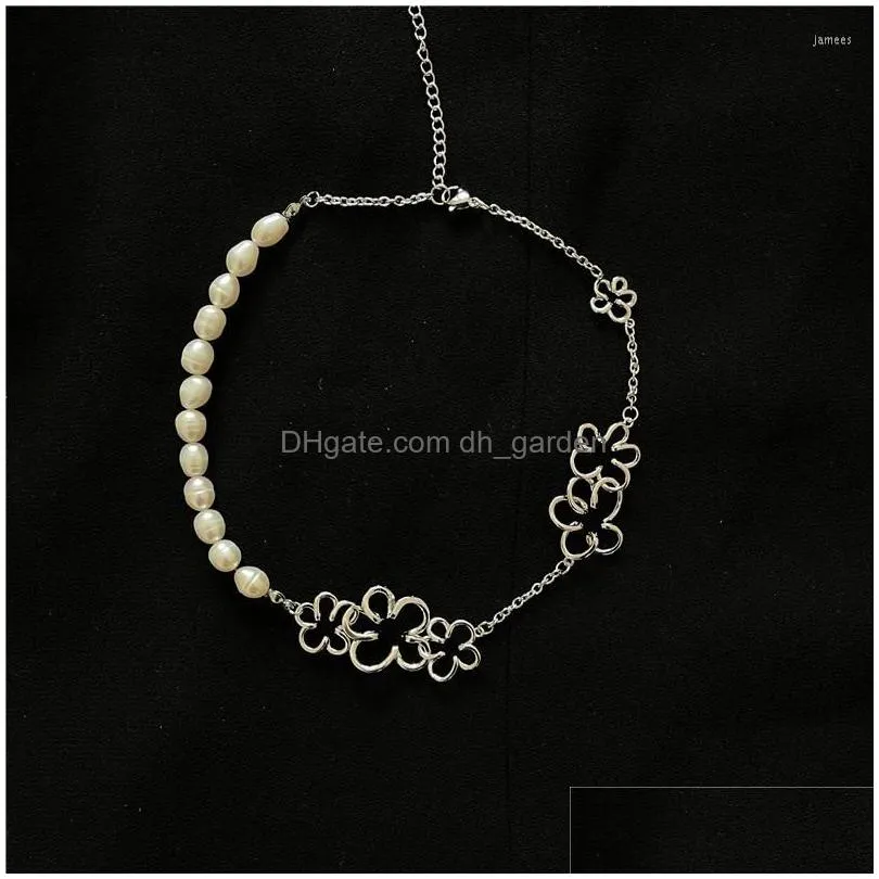 choker fashion women flower charm pearl necklace french luxury clavicle chainwork rhinestone goth jewelry sweater