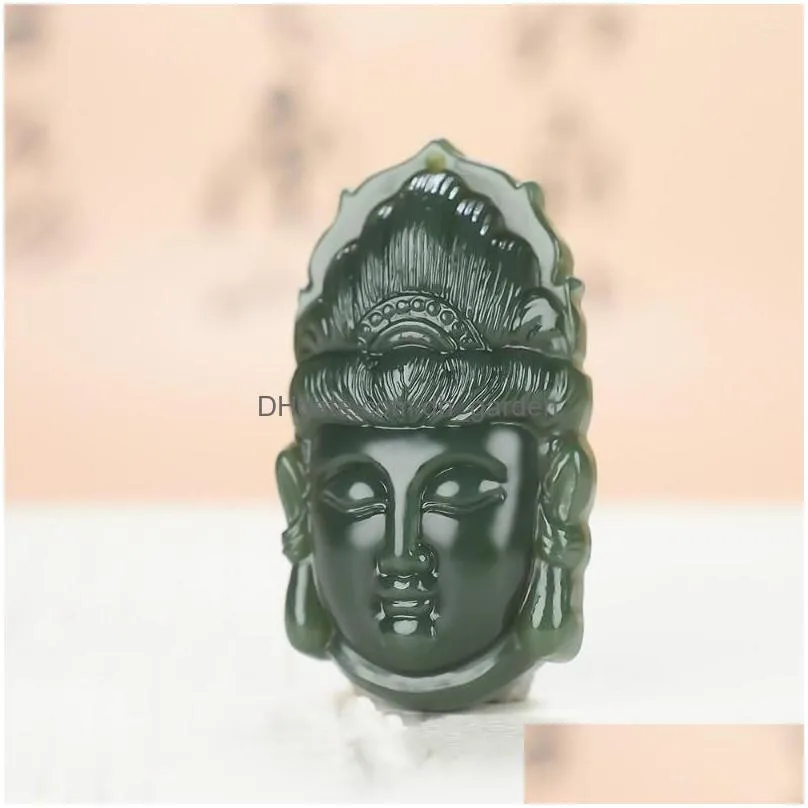 pendant necklaces natural hetian jade guanyin bodhisattva head jewelry lucky safety auspicious amulet pendants fine