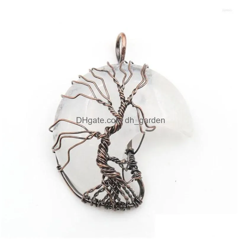 pendant necklaces xsm crescent moon shaped pendants natural crystal stone wire winding tree of life amulet lucky charms jewelry