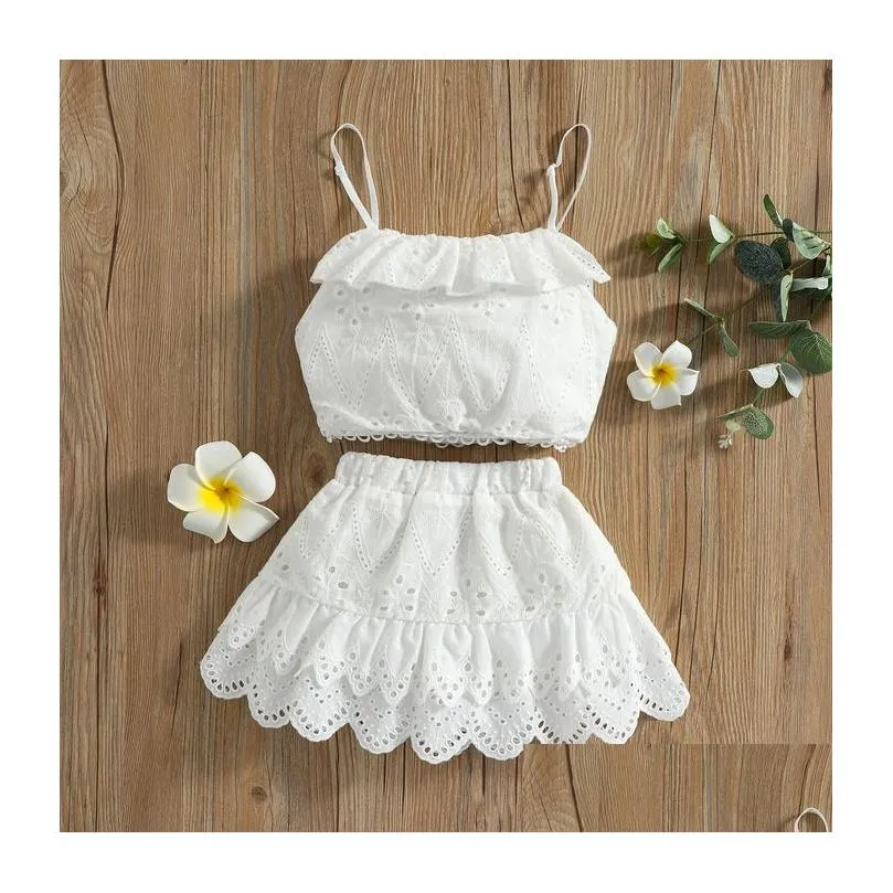 clothing sets focusnorm 2pcs summer lovely kids girls 1 6y clothes lace flowers hollow ruffles sleeveless vest tops a line skirts