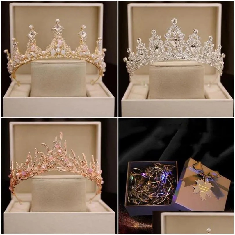 pink pearl performance crown cute crystal zircon hair band crown noble bride wedding headwear crown crown parent child crown