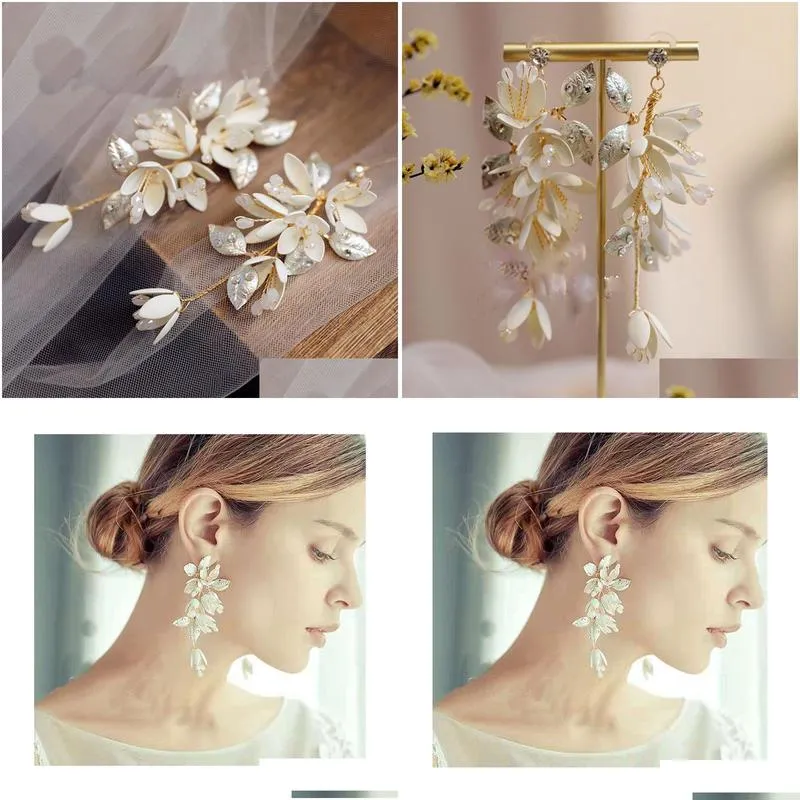 qt0031a white magnolia earrings european and american fashion style zircon earrings tassel earrings banquet earrings