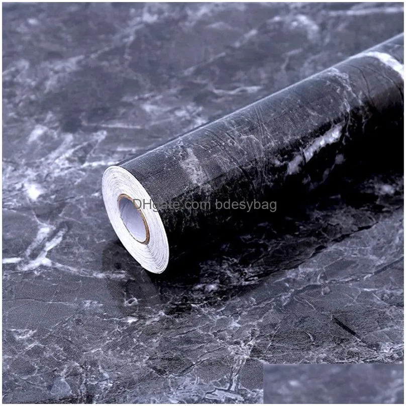 wallstickery marble paper for counter top black gray granite wallpaper gloss self adhesive waterproof home kitchen pvc stickers 0.6x1m