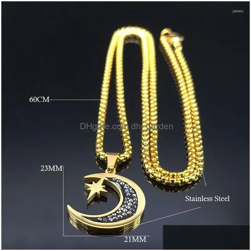 pendant necklaces 2023 fashion light of stars and moon charm necklace gold color rhinestone chain for women small jewelry