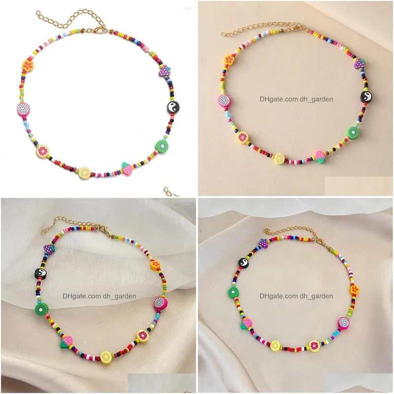 choker bohemian colorful bead soft clay fruit necklaces for women boho creative yin yang rice hawaii necklace 2023 tready