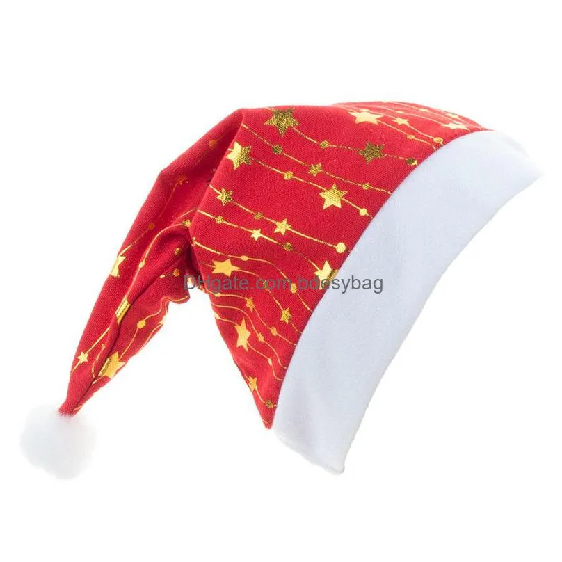 red santa hat short plush print christmas hat gold velvet snowflake star hat kids adult snowflake red gold blue party hats