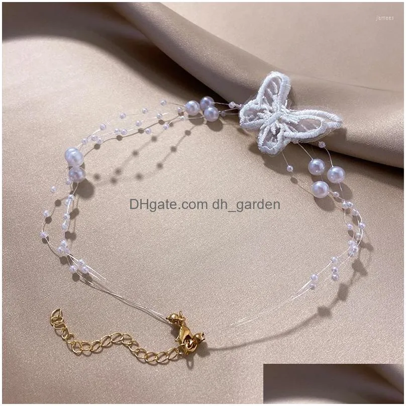choker 2023 french retro temperament mesh butterfly flower multilayer fish line pearl clavicle chain girl personality necklace