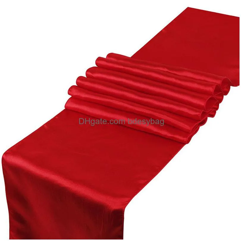 30x275 cm satin table runner solid color sashes table cover black red white violet wedding festival party el table decoration