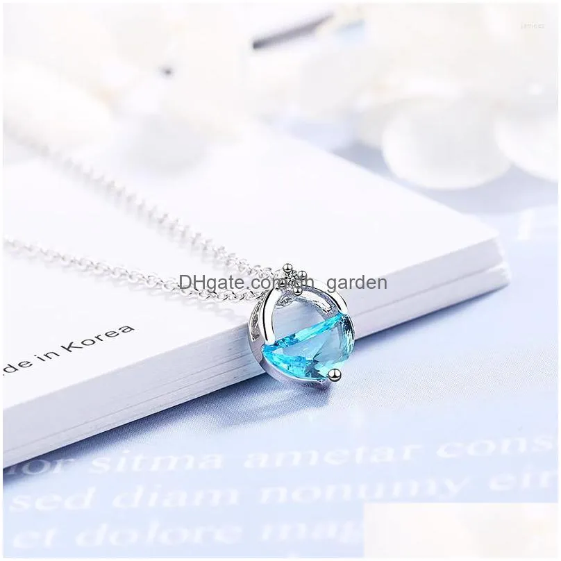pendant necklaces exquisite round clavicle chain necklace elegant womens wedding blue white crystal fashion jewelry