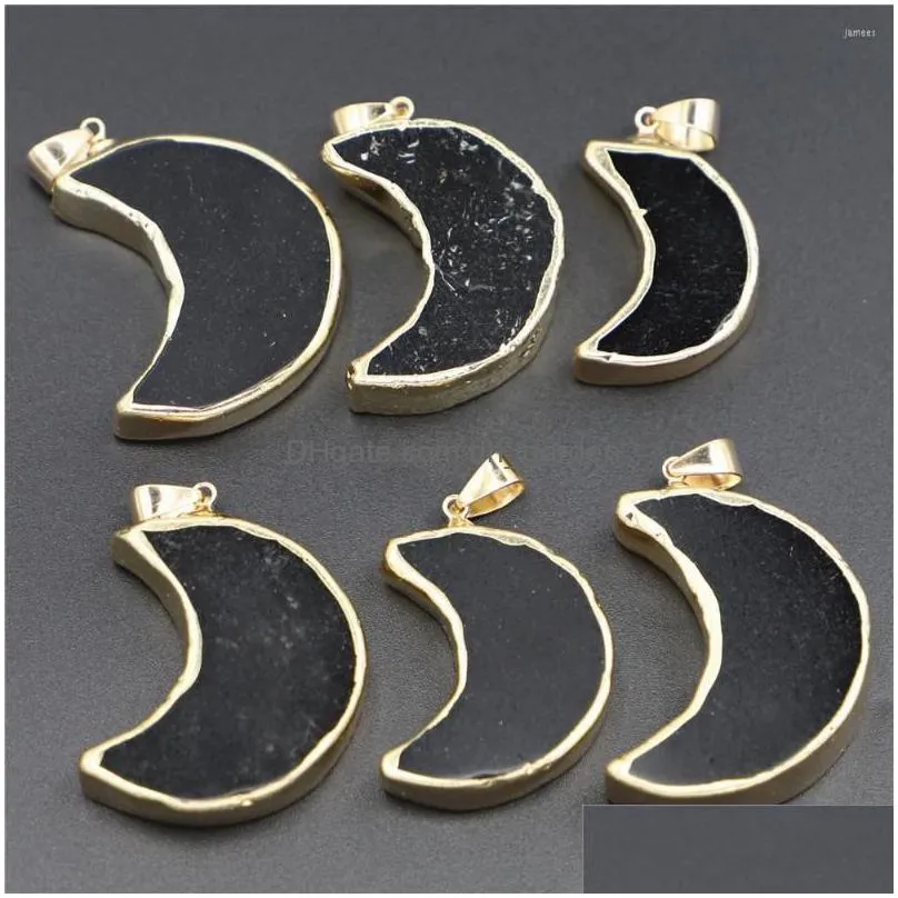 pendant necklaces brand natural original beautiful black moon crescent tourmaline diy jewelry making necklace 4pcs