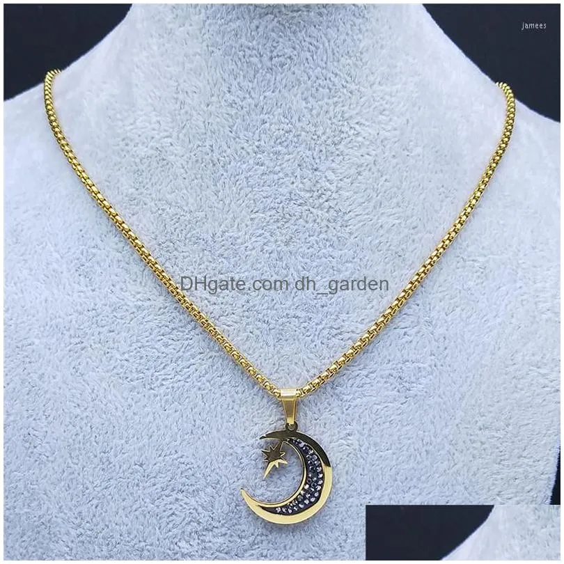 pendant necklaces 2023 fashion light of stars and moon charm necklace gold color rhinestone chain for women small jewelry