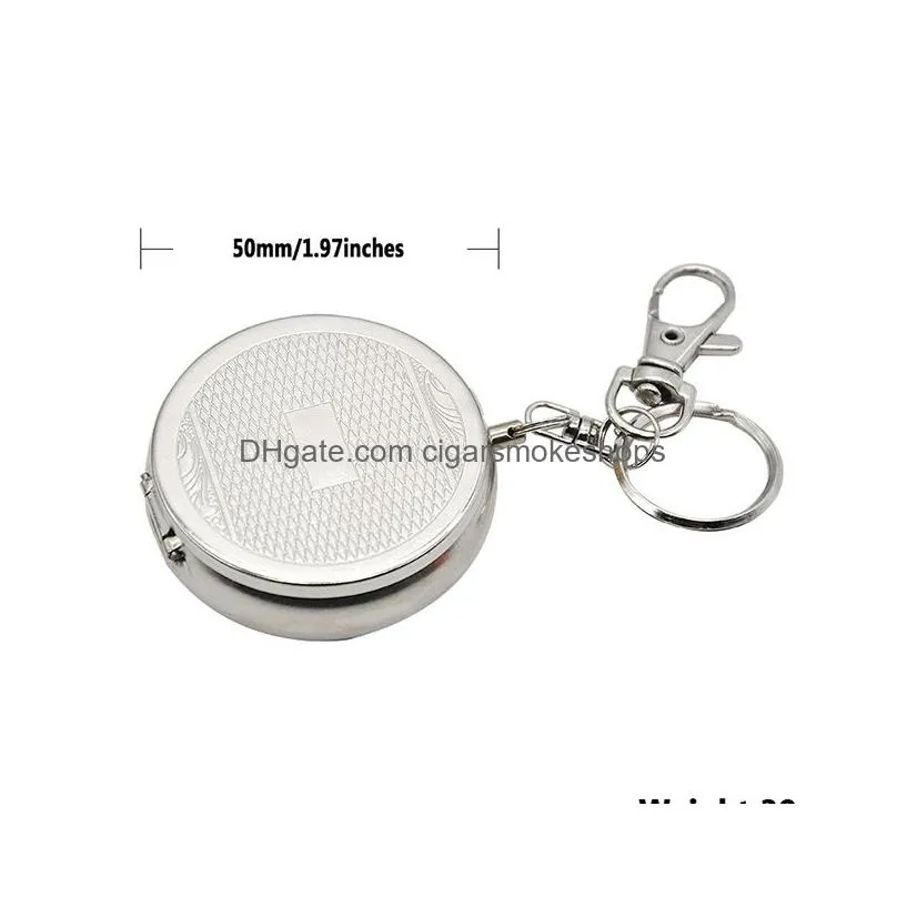 smoke mini portable stylish simple portable metal round embossed small ashtray smoking accessories multipattern with keychain
