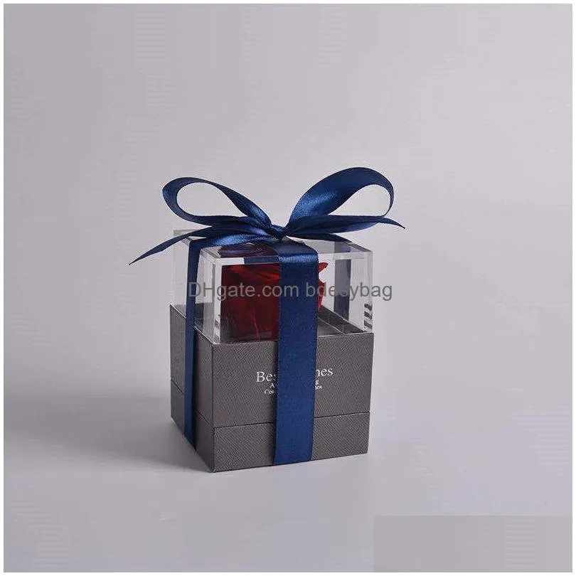 artificial soap rose acrylic jewelry box christmas valentines wedding mariage jewelry gifts box with tote bag