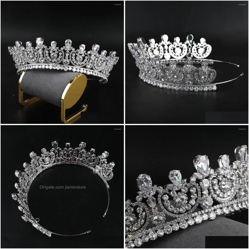 hair clips luxury 3a cubic zircon lengthen crown retro court noble style bride tiaras bridal jewelry accessories hq0705