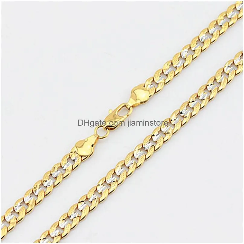 6mm men womens boys yellow white gold color curb necklace cuban chains carve wholesale retails jewelry