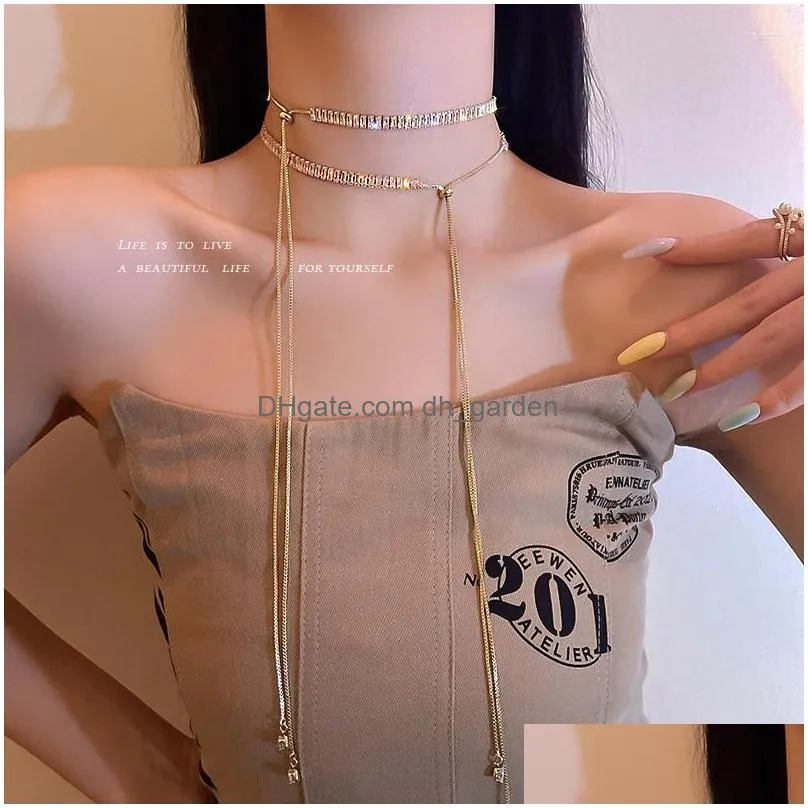 choker sexy girl long zircon necklace textured rhinos fashion personality clavicle chain tassel deep v pendant party neck