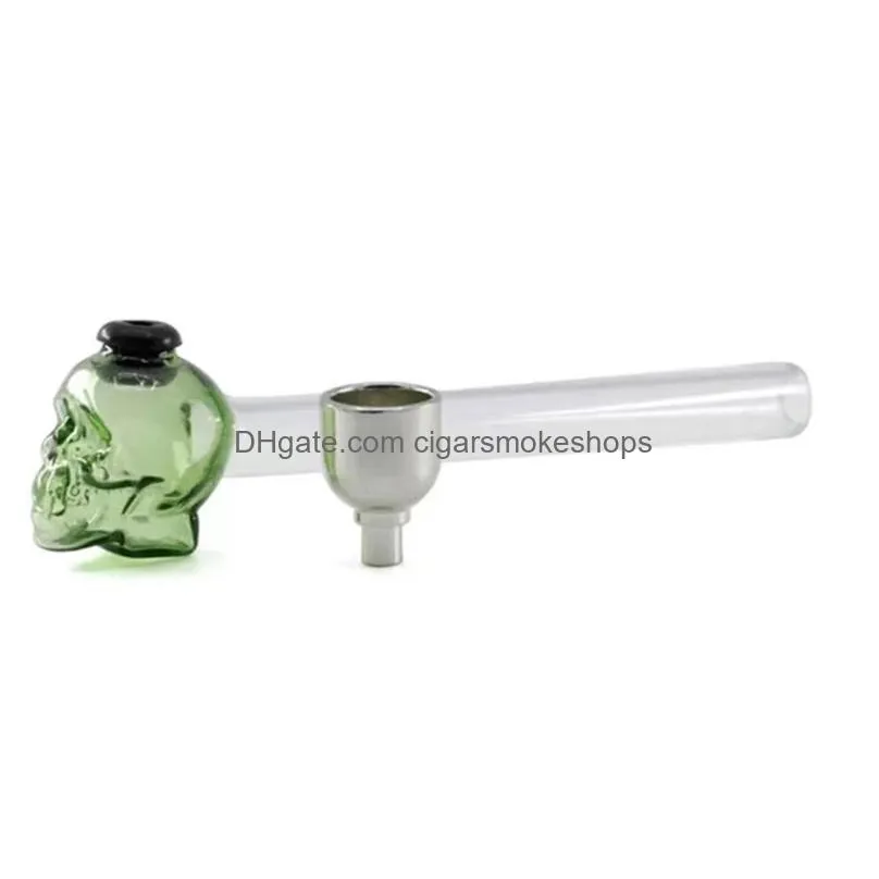smoke selling pyrex oil burner pipe colorful clear skull smoking hand pipes thick curved glass water bong