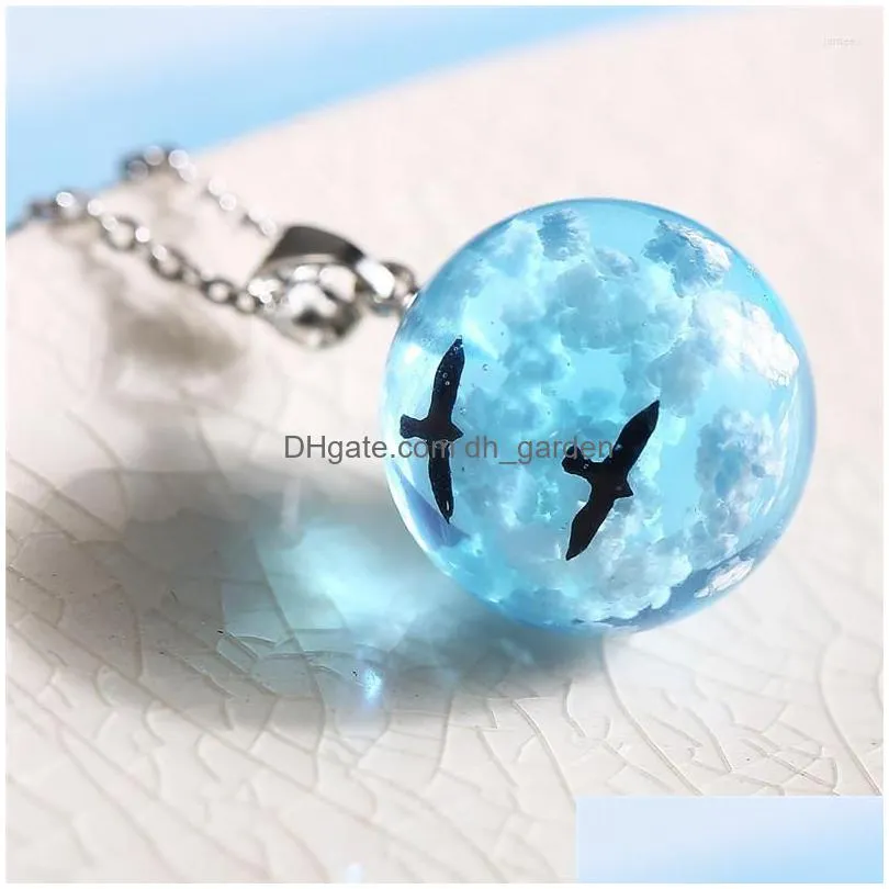 pendant necklaces creative blue sky white cloud chain necklace transparent rould ball shape resin for women fashion jewelry