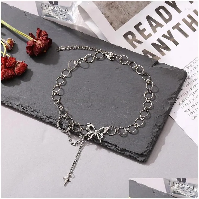 choker trendy moon star butterfly necklaces for women ladies silver color short circle chain chocker necklace jewelry collars