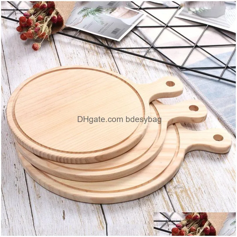 wooden round pizza board with hand 6inch14inch pizza baking cutting tray cafe baking store dessert accessory